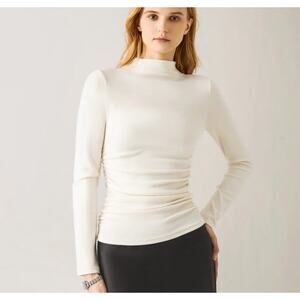 OGL | Cream Eco Mousse Thermal Ruched Sides Tuckable Mockneck Top - Extra Large
